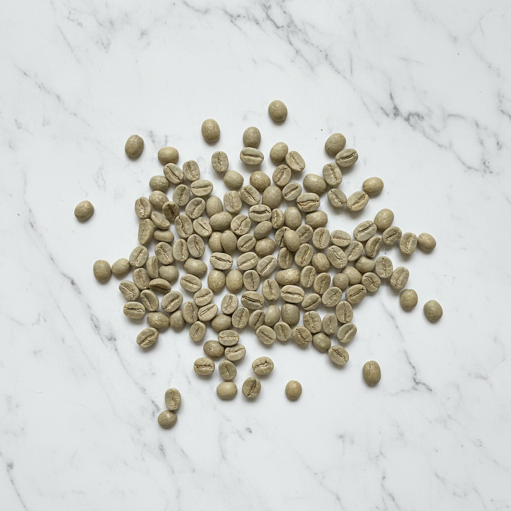 Green coffee beans naturally scattered - moderate amount