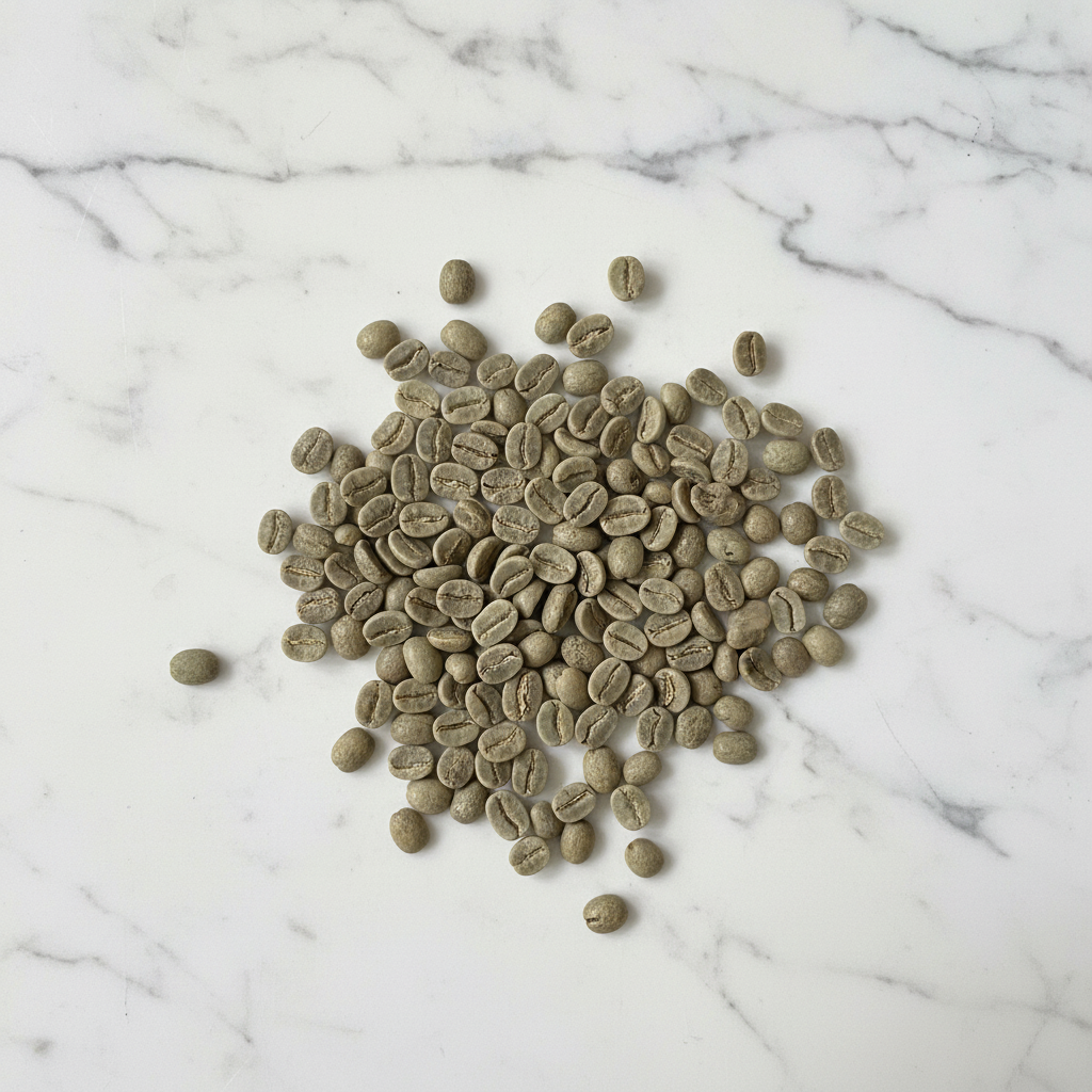 Green coffee beans naturally scattered