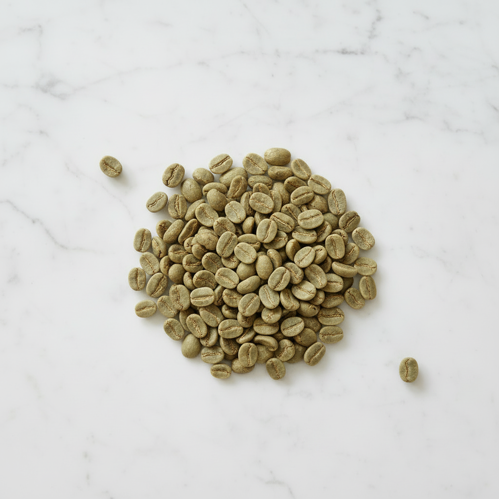 Kenya green coffee beans on marble - smaller