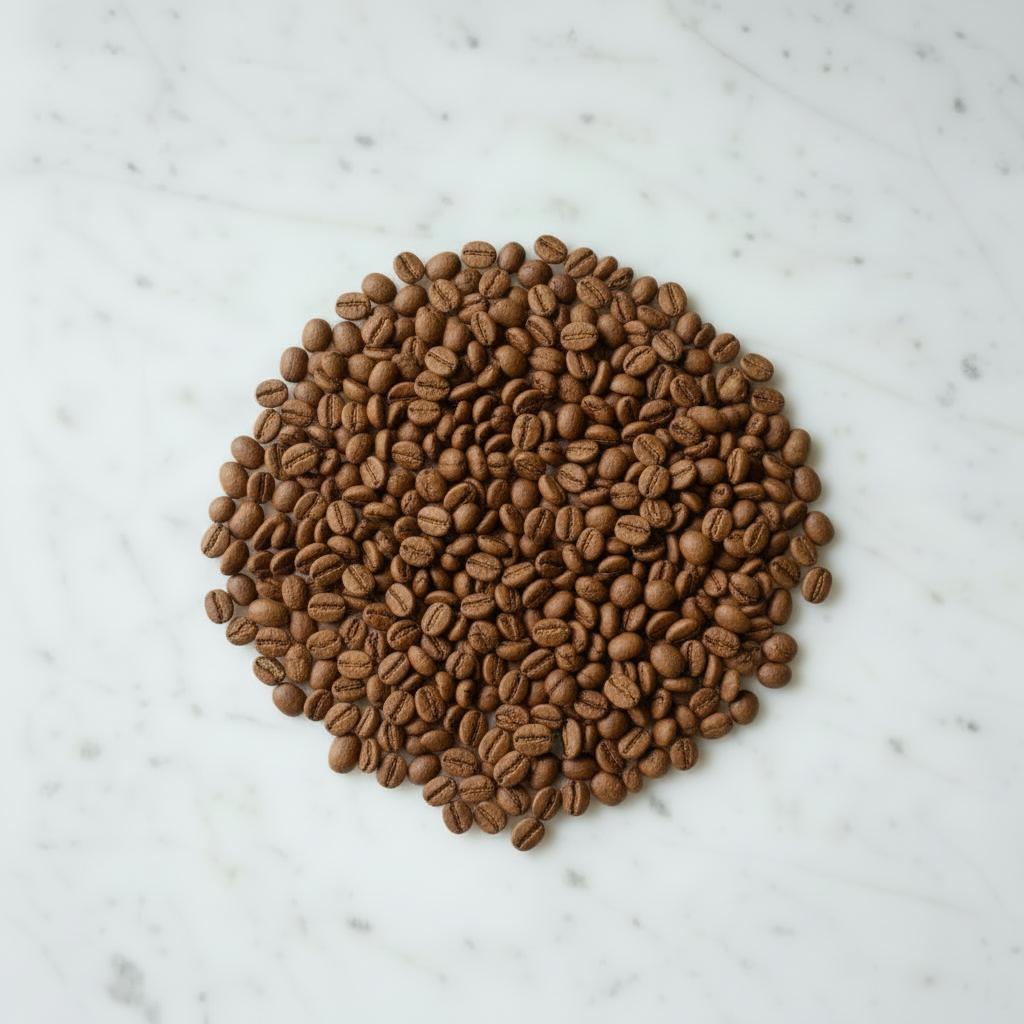 Medium roast coffee beans on marble