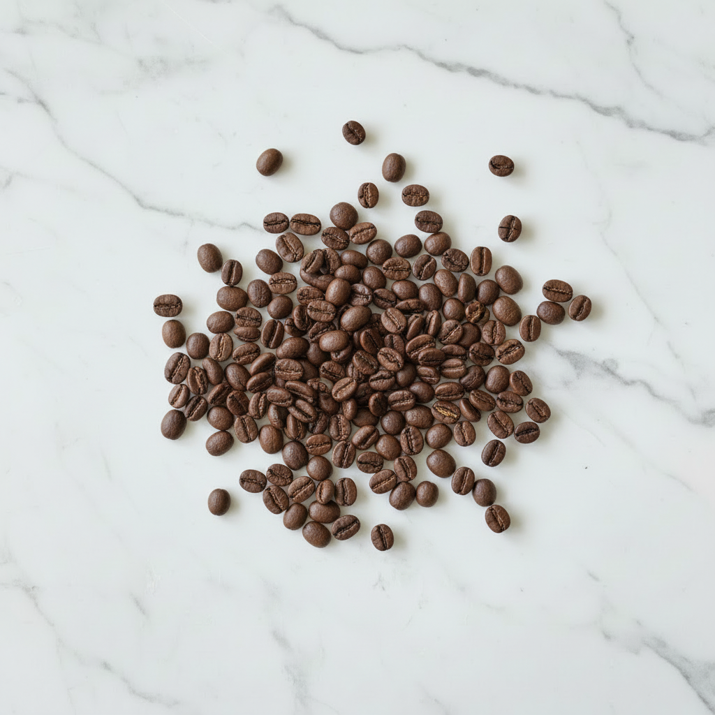 Roasted Peru coffee beans - small scattered pile