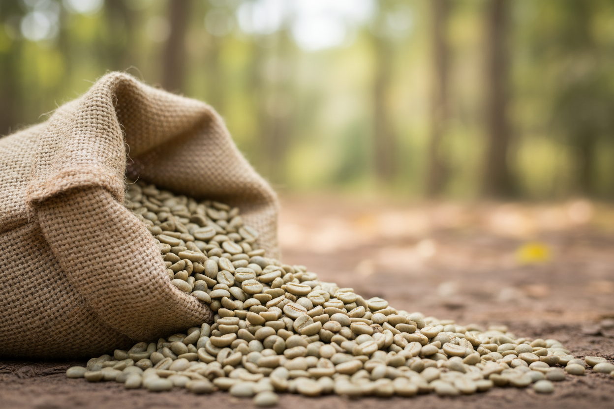 Simple green beans bag tilted on floor